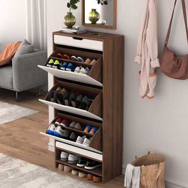 3 Tier Shoe Storage Cabinet with Drawers for Entryway Bedroom Flip Door Design Space Saving Organizer