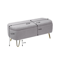 Grey Storage Ottoman Bench for End of Bed with Gold Legs Modern Faux Fur Upholstered Padded Entryway Bench for Living Room Bedroom