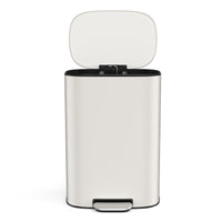 13 Gallon 50L Kitchen Foot Pedal Trash Can Soft Close Stainless Steel White Ellipse Bin