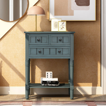 Narrow Console Table with Three Storage Drawers and Bottom Shelf for Living Room Easy Assembly Navy