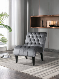 Modern Velvet Armless Accent Chair Upholstered Fabric Comfortable Leisure Chair with Wooden Legs for Living Room Bedroom Office Silver