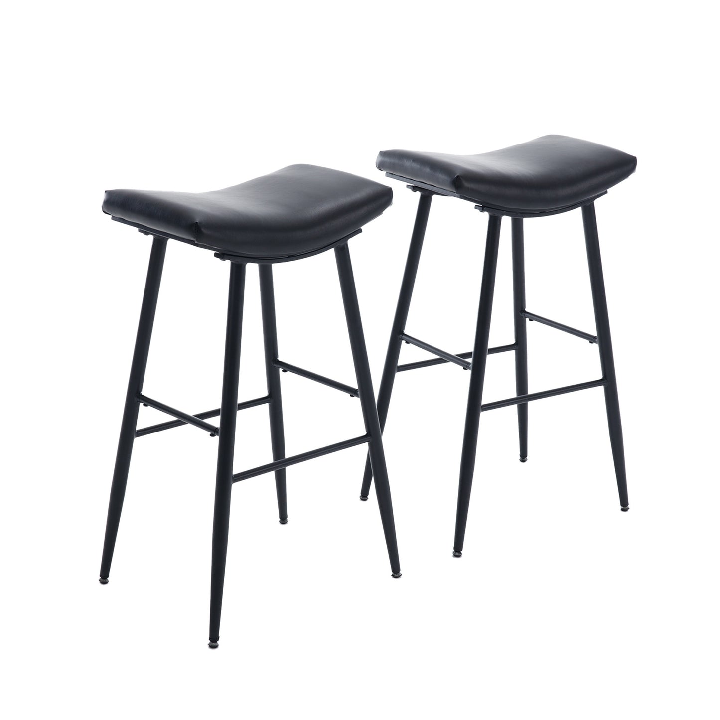 Counter Height Bar Stool Set of 2 PU Upholstered Breakfast Stools with Footrest for Kitchen Dining Room Island Black