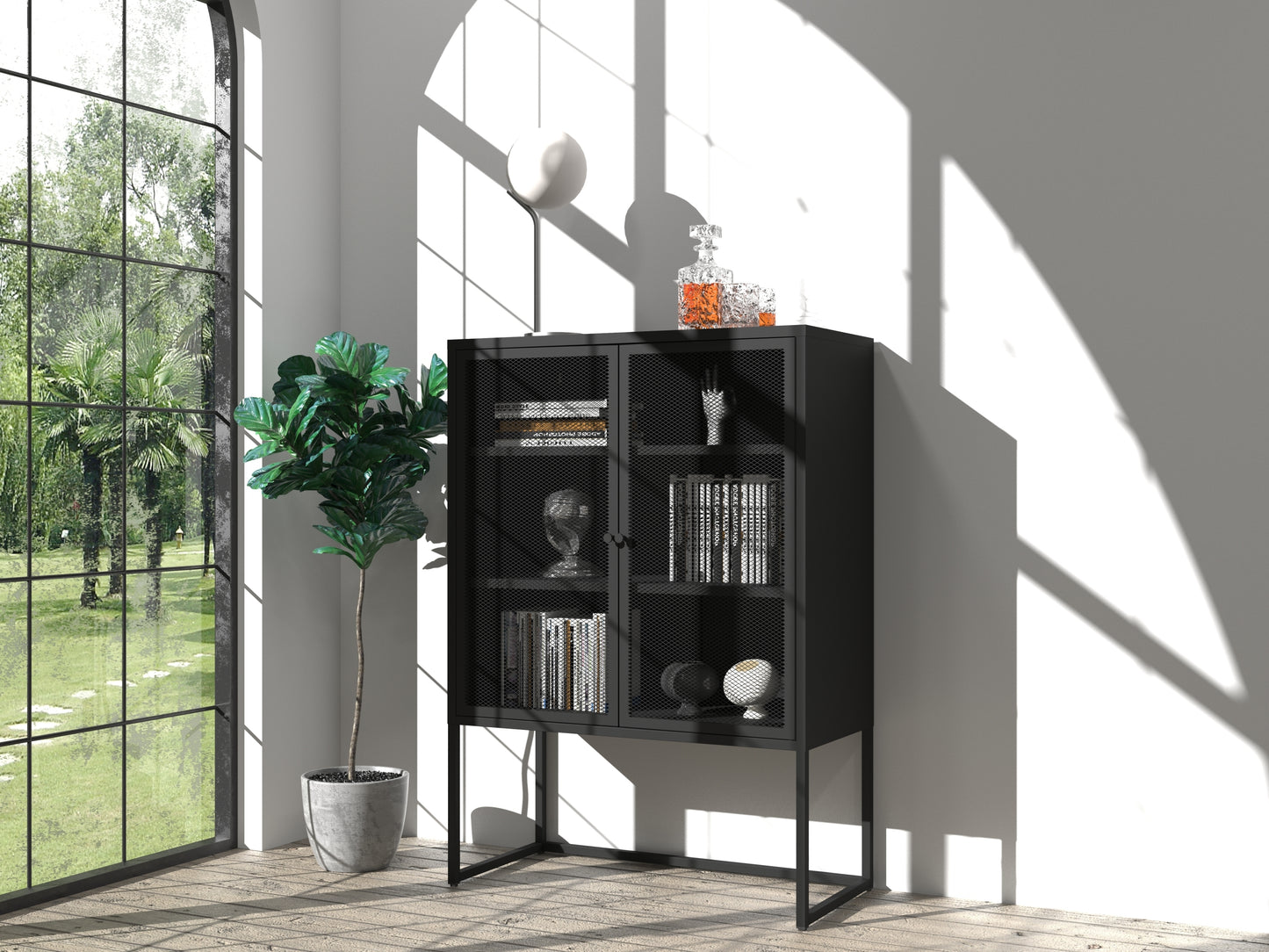 Black Storage Cabinet with Doors Modern Accent Cabinet Free Standing Buffet Sideboard for Bedroom Kitchen Home Office