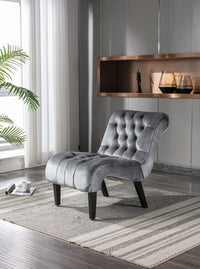 Modern Velvet Armless Accent Chair Upholstered Fabric Comfortable Leisure Chair with Wooden Legs for Living Room Bedroom Office Silver