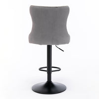 Adjustable Swivel Velvet Barstools Set of 2 Gray Modern Upholstered Tufted Back for Kitchen Island Home Pub 25-33 Inch