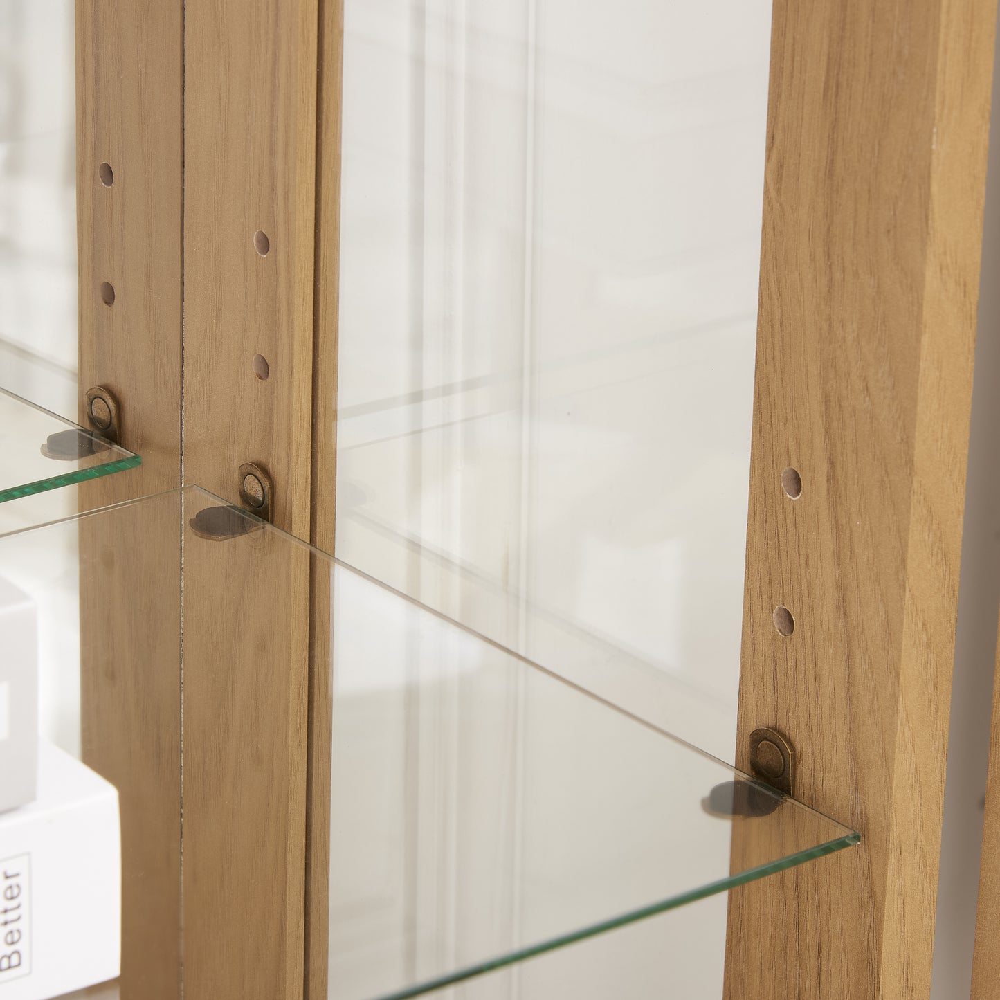 Elegant Oak Curio Cabinet with Glass Doors Adjustable Shelves Mirrored Back Lighted Display for Home Office