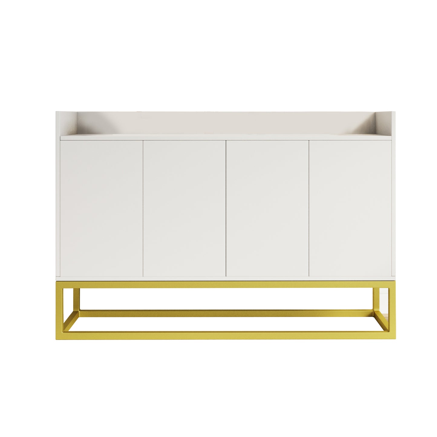 Stylish 4-Door Storage Cabinet with Square Metal Legs for Living Room and Kitchen in White