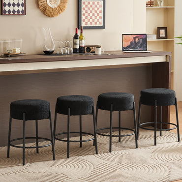Set of 2 24 Inch Tall Round Upholstered Bar Stools for Kitchen and Coffee Shops Contemporary Design