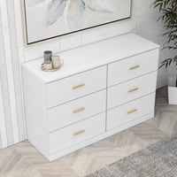 Modern White 6-Drawer Dresser Ample Storage Wide Chest of Drawers Sturdy Safe Furniture for Bedroom