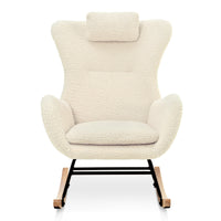 Beige Teddy Upholstered Rocker Glider Chair with Adjustable Headrest for Nursery Bedroom Living Room Office