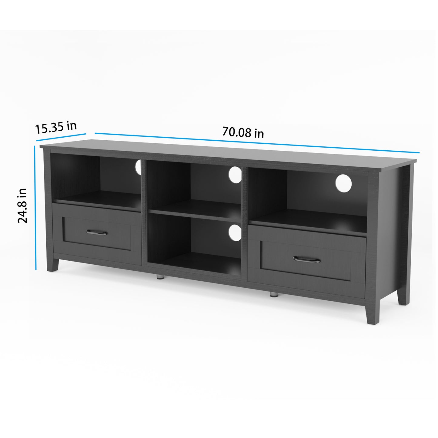 70 Inch Black TV Stand for Living Room and Bedroom with 2 Drawers and 4 Storage Compartments