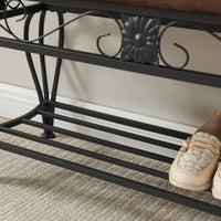 Industrial Entryway Bench with Shoe Rack Upholstered Multipurpose Storage for Small Spaces Rustic Design