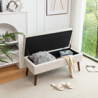 Off White Storage Bench for Bedroom or Entryway 43.7 Inch Ottoman Foot of Bed Seating Solution