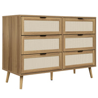 Modern 6 Drawer Wood Dresser Cabinet in Walnut Finish for Bedroom Storage