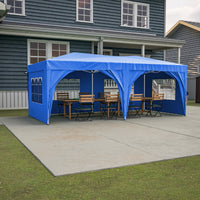 10x20 Blue Pop Up Canopy Tent with 6 Sidewalls Waterproof Commercial Outdoor Shelter Adjustable Height Carry Bag Sand Bags Ropes and Stakes