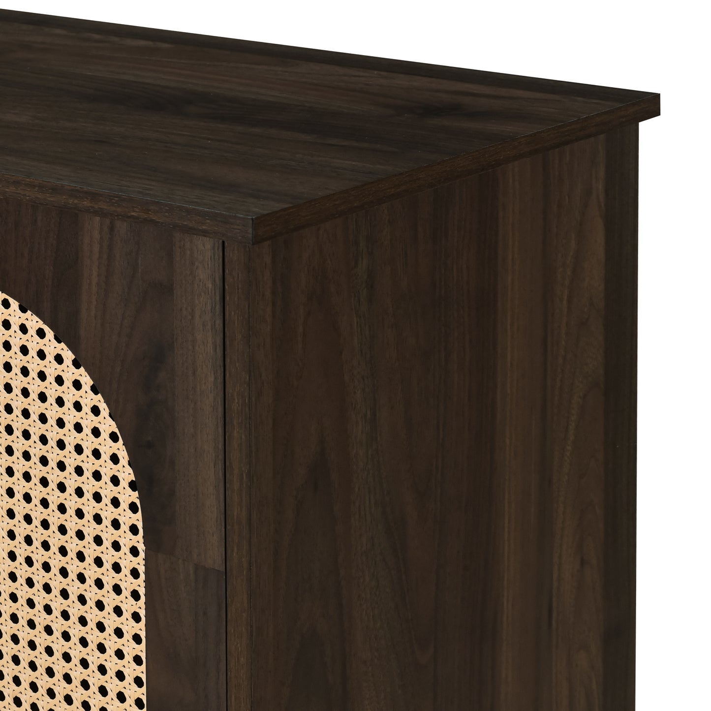 Retro 3-Door Accent Cabinet with Rattan Doors and Metal Handles for Living Room and Hallway Storage Brown