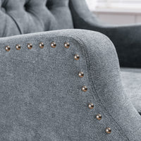 Vintage Brass Studded Accent Chair Set with Footrest Button Tufted Upholstered Armchair for Living Room and Bedroom