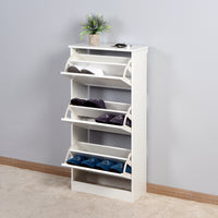 White Wooden Shoe Cabinet for Entryway with 3 Flip Doors Space Saving Storage 20.94x9.45x43.11 Inch