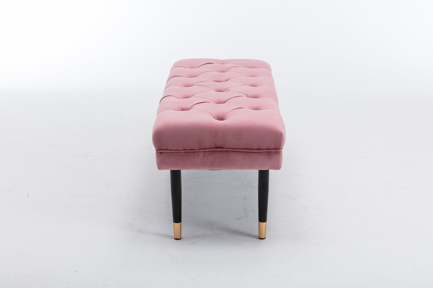 Tufted Velvet Ottoman Bench Modern Upholstered Footstool with Metal Legs for Living Room Entryway Bedroom Pink