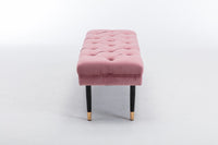 Tufted Velvet Ottoman Bench Modern Upholstered Footstool with Metal Legs for Living Room Entryway Bedroom Pink