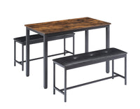 Industrial Rustic Dining Table Set with 2 PU Upholstered Benches for Kitchen and Living Room 43.3L x 23.6W x 29.9H