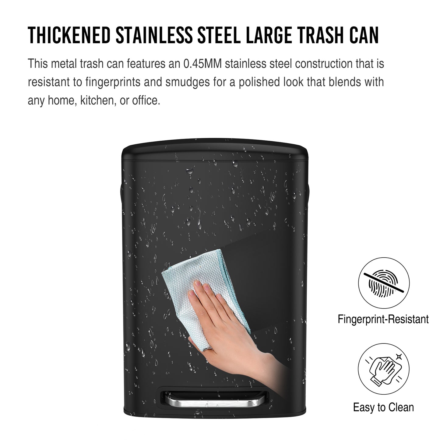 13 Gallon 50L Kitchen Foot Pedal Soft Close Trash Can Stainless Steel Rectangular Bin with 30 Garbage Bags Black