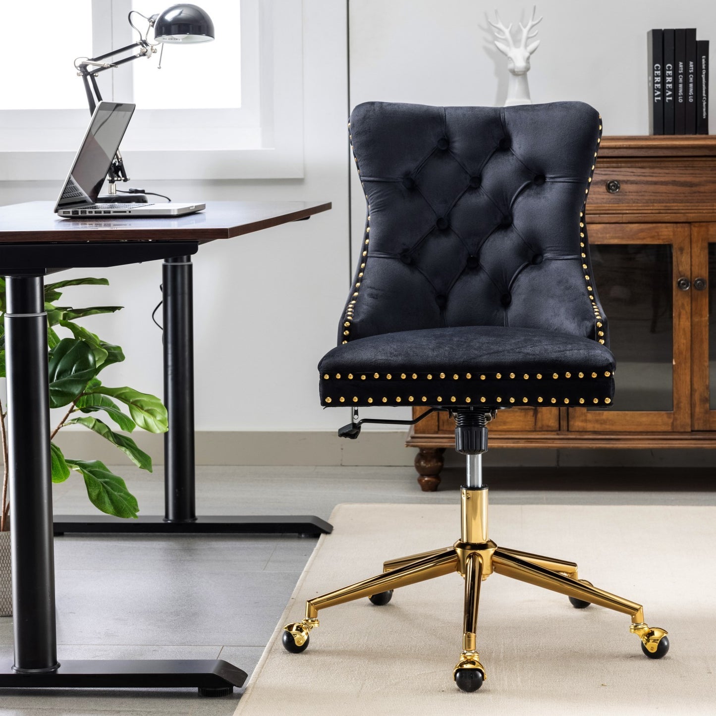 Premium Spring Cushioned Adjustable Desk Chair With Hand-Pulled Buttons And Golden Metal Base