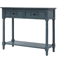 Traditional Console Table with Two Drawers and Bottom Shelf in Navy Finish