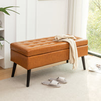 Brown Leather Storage Bench for Bedroom Entryway 43.3" Stylish Ottoman at Foot of Bed