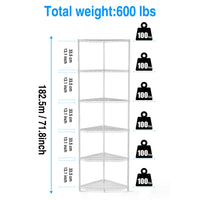 6 Tier Corner Wire Shelf Rack Adjustable Metal Heavy Duty Free Standing Storage Display for Bathroom Living Room Kitchen White