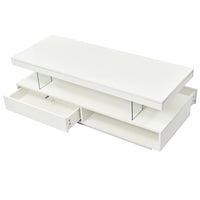 Modern LED Coffee Table with Storage and 2 Drawers, Accent Center Table with Display Shelves for Living Room, White