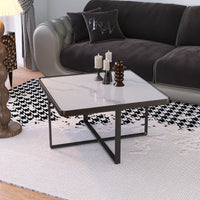 Minimalist Square Coffee Table Black Metal Frame Sintered Stone Top Modern Living Room Furniture