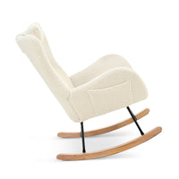 Beige Teddy Upholstered Rocker Glider Chair with Adjustable Headrest for Nursery Bedroom Living Room Office