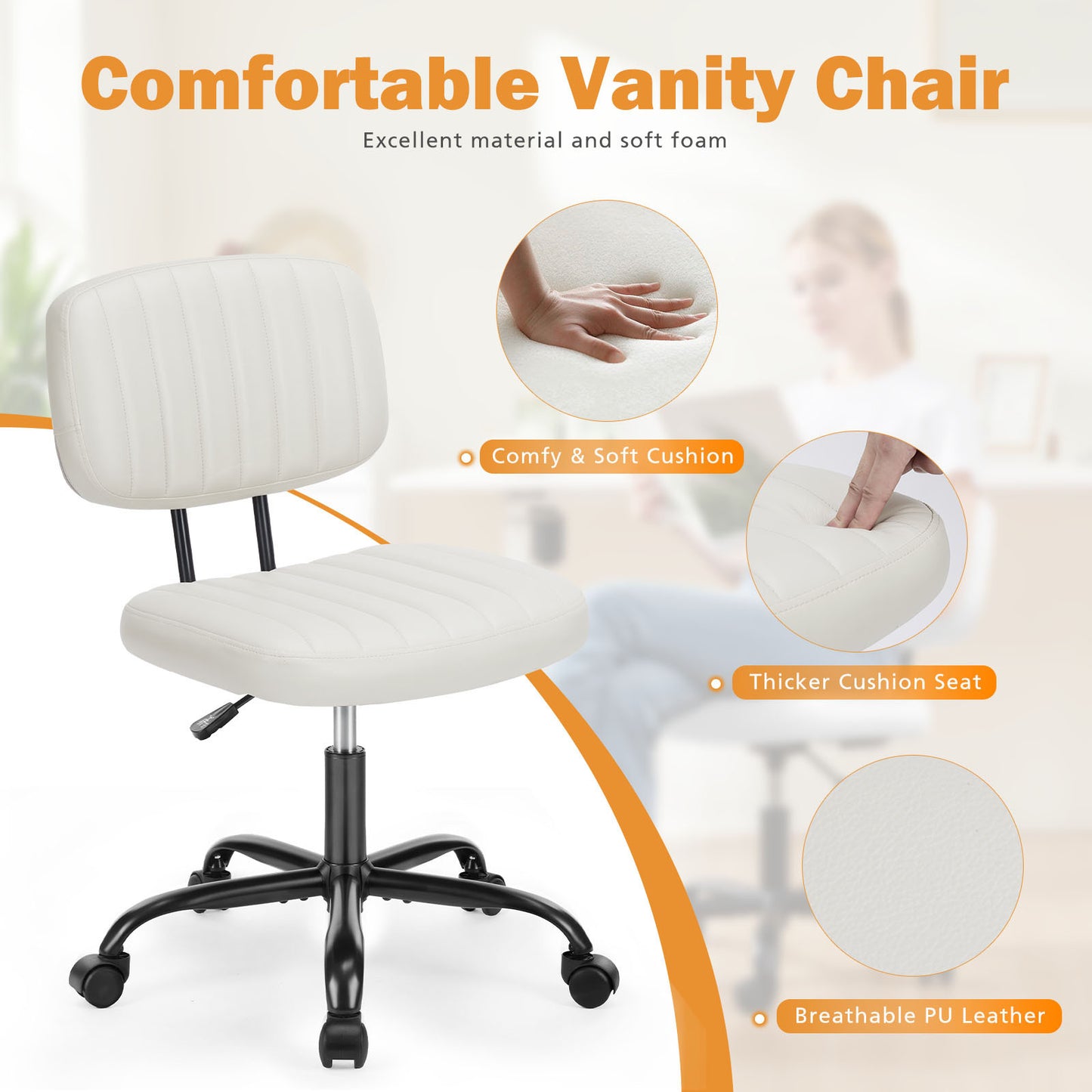 Of The Product: PU Leather Low Back Task Chair Small Home Office Chair With Wheels