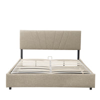 Stylish Grey Upholstered Platform Bed with Storage and Tufted Headboard for Kids Teens and Adults