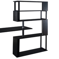 L-Shaped Corner Computer Desk with Rotating Table and 5-Tier Bookshelf, Lockable Casters, Four Installation Methods, Black