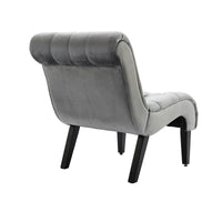 Modern Velvet Armless Accent Chair Upholstered Fabric Comfortable Leisure Chair with Wooden Legs for Living Room Bedroom Office Silver