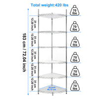 6 Tier Corner Wire Shelf Rack Adjustable Heavy Duty Free Standing Storage Display Chrome for Bathroom Kitchen Living Room