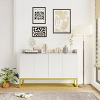 Stylish 4-Door Storage Cabinet with Square Metal Legs for Living Room and Kitchen in White