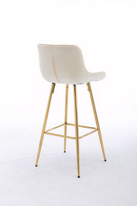 30 Inch Set of 2 Velvet Bar Stools with Chrome Footrest Golden Legs Simple High Counter Stool Cream