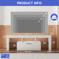 Stylish White TV Stand with LED Light Belt & Remote Control, Modern Entertainment Center, Toughened Glass Shelves, Metal Handles