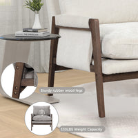 Mid-Century Modern Velvet Accent Chair Solid Wood Leisure Chair Thick Seat Cushion for Living Room Bedroom Studio White