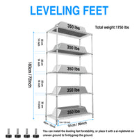 5 Tier Heavy Duty Wire Shelving Unit 72 Inch Height Adjustable Storage Rack for Kitchen Garage or Office