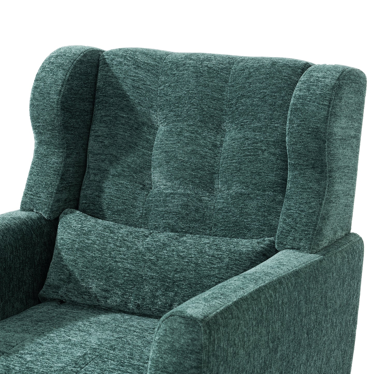 Chenille Modern Accent Chair with Pillow Soft Upholstered Armchair for Living Room Bedroom Solid Wood Legs Blackish Green