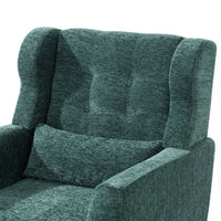 Chenille Modern Accent Chair with Pillow Soft Upholstered Armchair for Living Room Bedroom Solid Wood Legs Blackish Green