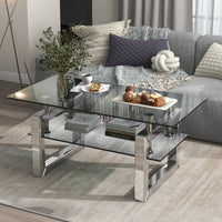 Transparent Tempered Glass Coffee Table 39.4 Inch Modern Design Living Room Furniture Stylish and Durable