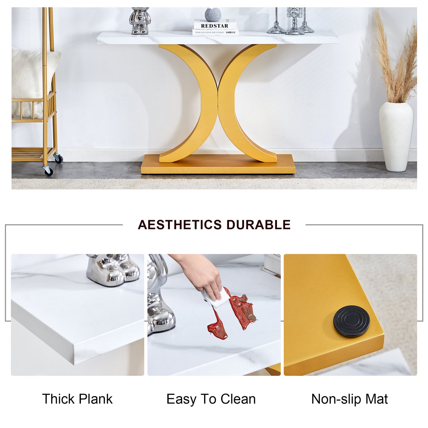 Modern Minimalist Gray Wood Foyer Table MDF Top Stainless Steel Bracket Stylish Entryway Furniture