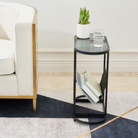 Glass Oval Small Side Tables for Living Room Set of 2 with Magazine Organizer and Storage Space Ideal for Small Spaces