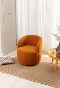 Teddy Fabric Swivel Accent Armchair Barrel Chair with Black Metal Ring Caramel Color