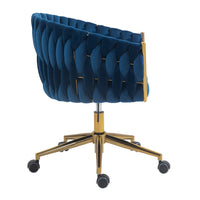 Modern Hand Woven Office Chair with Wheels Height Adjustable 360 degree  Swivel Vanity Chair for Bedroom Living Room Blue